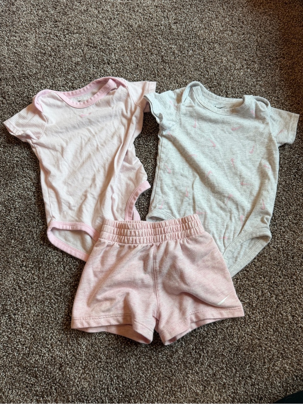 Nike Pink and Light Gray infant onesie & Shorts Set